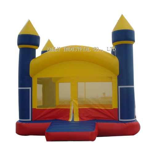 yellow and blue inflatable castle