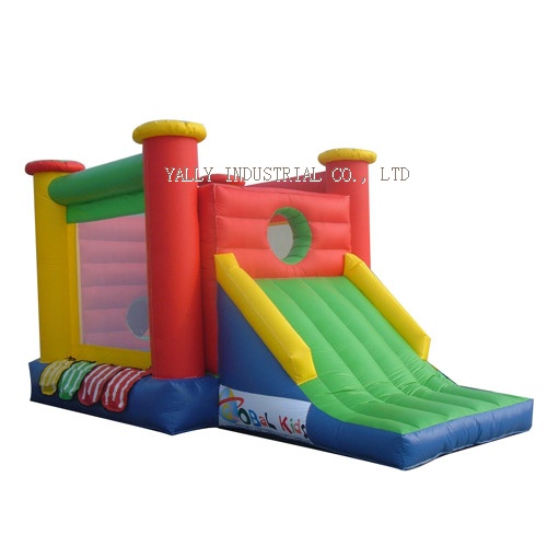 Yellow and red inflatable bounce house