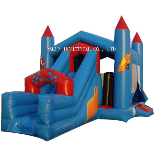 blue inflatable castle