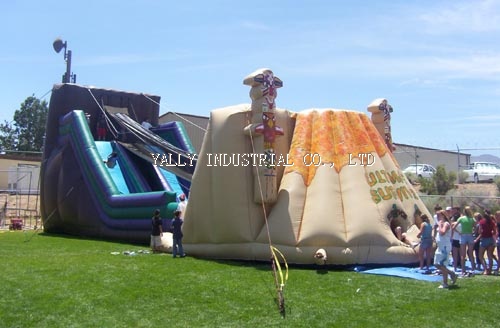 mobile big inflatable zip line with obstacles