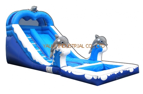 commercial inflatable water slide with dolphin and pool