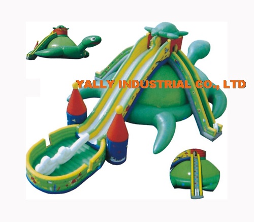 big green turtles inflatable slide with double slideway for children party