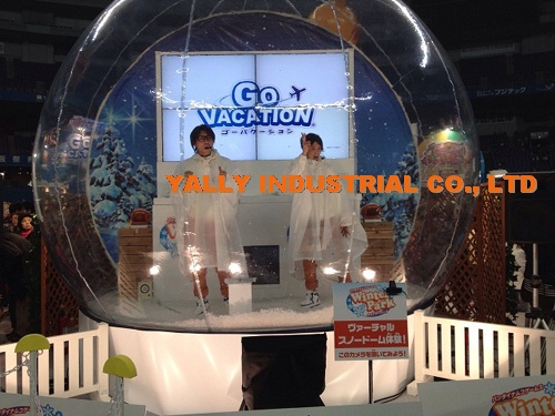 transparent life size snow dome for holiday movie night or product promotion