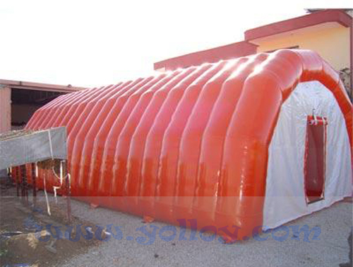 red inflatable emergency tent