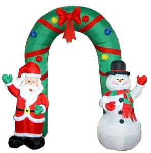 inflatable santa claus with snowman arch
