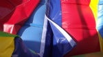 Rainbow inflatable interactive obstacle for fun