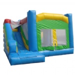 blue and green inflatable bouncer house & slide