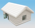 white inflatable log cabin house with door and window for party event