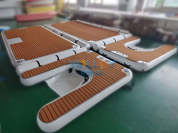Teak platform combo inflatable floating jetski dock with teak floor