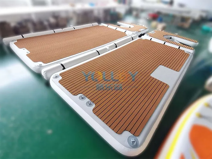 Teak platform combo inflatable floating jetski dock with teak floor