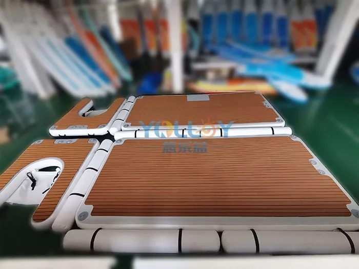 Teak platform combo inflatable floating jetski dock with teak floor